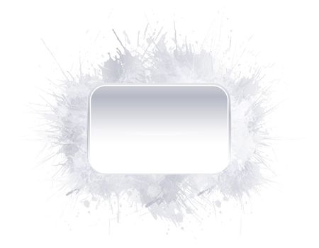 Silver watercolor grunge background with detailed ink splatters. Central glossy board for custom text.