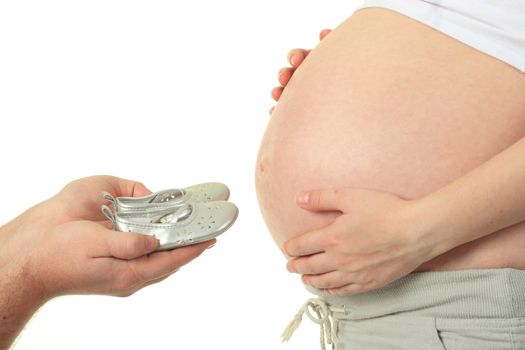 Big belly of a 32 weeks pregnant woman