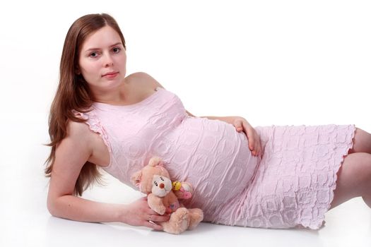 Big belly of a 32 weeks pregnant woman