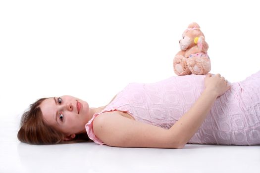 Big belly of a 32 weeks pregnant woman