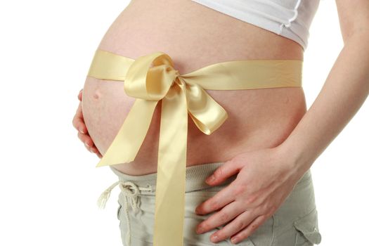 Big belly of a 32 weeks pregnant woman