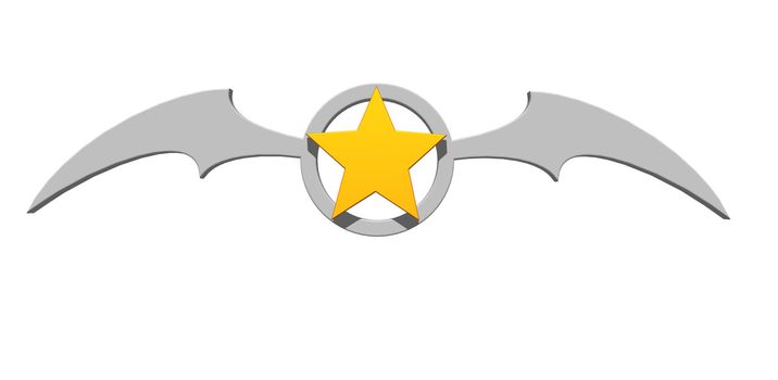 batwings and golden star symbol - 3d illustration