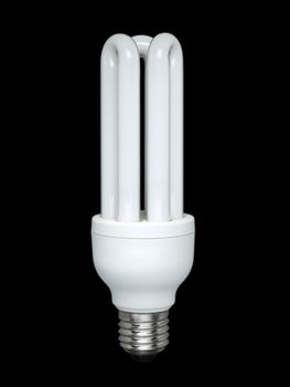 Compact fluorescent light bulb over a black background.