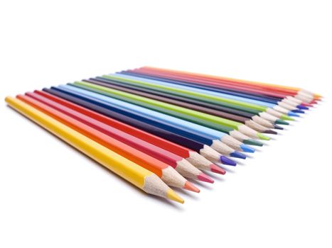 Multicolored pencils neatly organized and sharped.