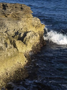 Wave crashing on volcanic shore