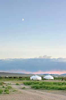 Mongolian landscape in the sunset