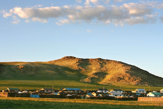 Traditional mongolian village in the sunet