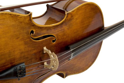 close-up of vintage violin on white background