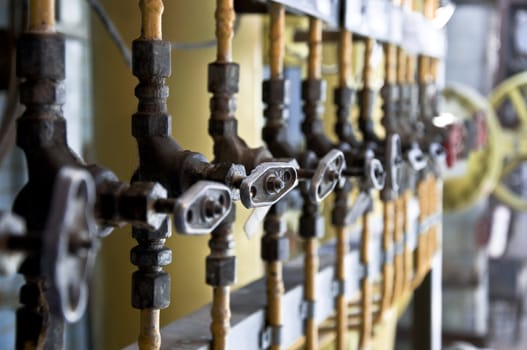 A number of identical venteley at the factory. Close-up, blurred focus.