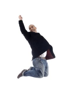 successful businessman jumping high on an isolated white background