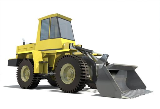 Heavy tractor with a bucket. Isolation on white background. Render.