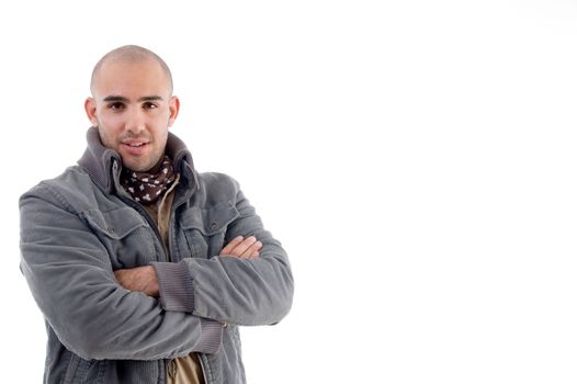 young male model posing on an isolated white background