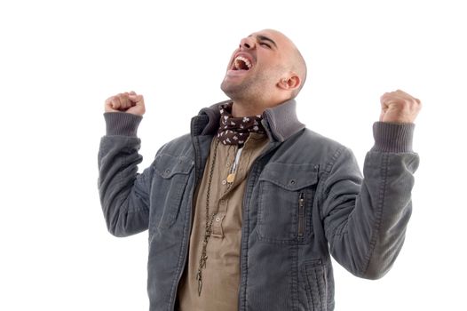 successful man showing happiness on an isolated white background
