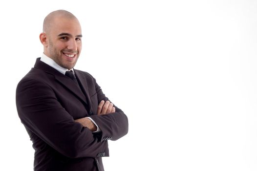 portrait of cheerful accountant with white background