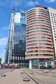 Headquarter building with iron dotted floor pavement