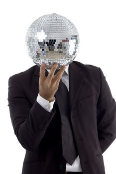 handsome young attorney with disco ball on an isolated white background