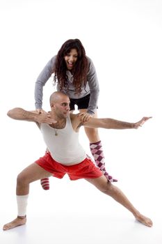 male and female in action with white background