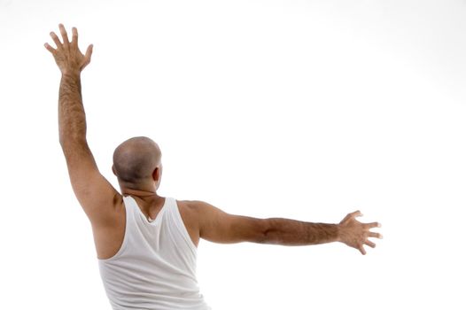 back pose of male doing exercise on an isolated white background