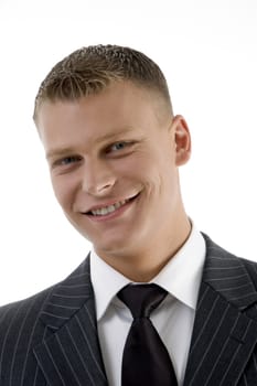 portrait of smiling young manager on an isolated background