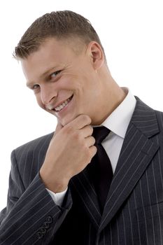 happy businessman looking at camera on an isolated white background