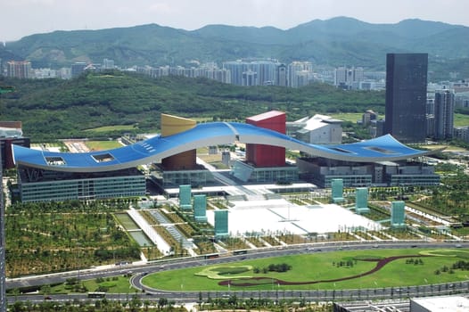 Shenzhen cityscape with Civic Center and park in city center, Guangdong province, China.