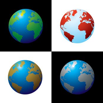 Collection of four globes in varius colour configariations