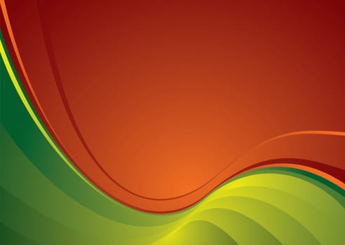 Contrasting red and green colours in the wavy abstract background