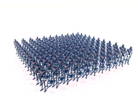   A group of faceless figures in formation.