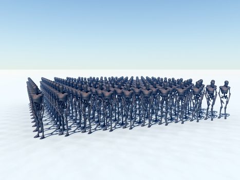   A group of faceless figures in formation.