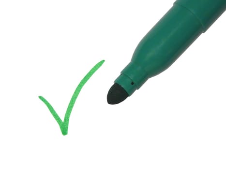 Green tick on the white background