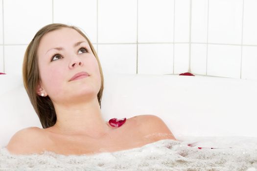 Relaxing in a jet tub at a day spa in a cure bath, a little taste of luxury.