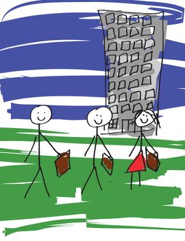A vector image of a child like drawing of a business team.