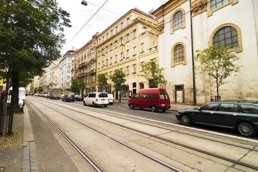Street detail in the old town area of Prague, Czech Republic