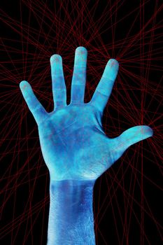 A hand being scanned for finger prints.