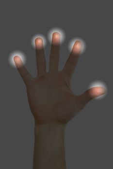 A hand being scanned for finger prints.