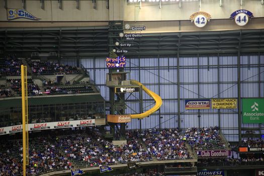Mascot Bernie Brewer's slide during a game against the Chicago Cubs