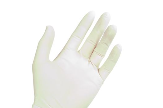 A males hand wearing a latex glove, isolated on white with clipping path
