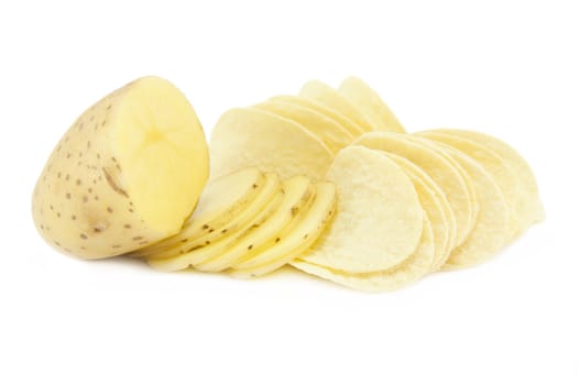 Potato process including chips isolated on a white background