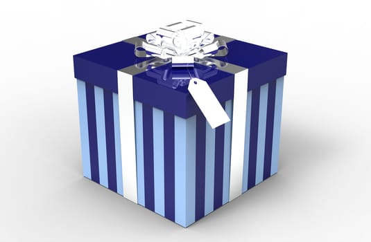 Blue gift box with argent ribbon isolated on white