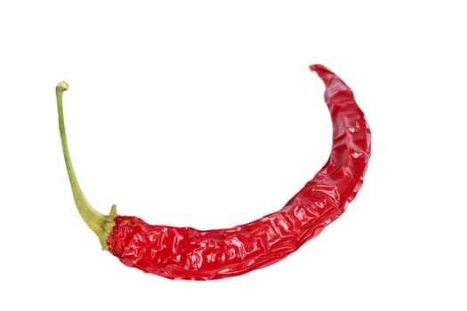 A dry red hot chilli pepper isolated on white with clipping path.