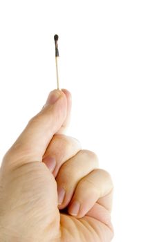 A burned match being held by two fingers delicatly.  Isolated on white with a clipping path.