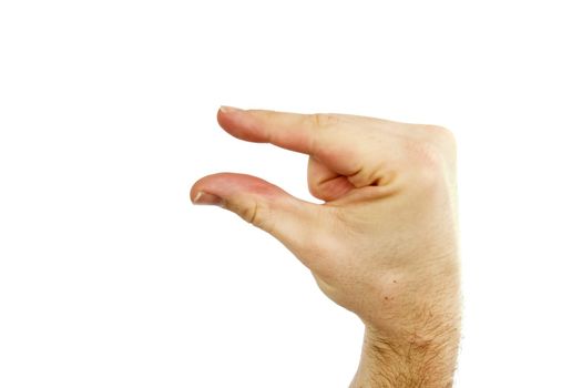 A male hand making a very little sign.  Isolated on white with clipping path.