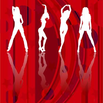 Silhouette of girls dancing on a disco background