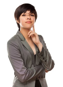 Pretty Multiethnic Young Adult Poses for a Portrait Isolated on a White Background.