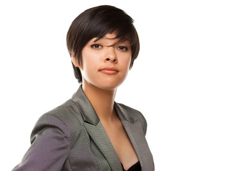 Pretty Multiethnic Young Adult Poses for a Portrait Isolated on a White Background.