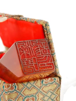 traditional Chinese stamp. Close up on white background
