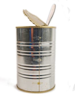 Empty tin can. Close up on white background