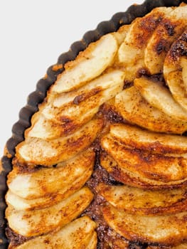 Apple cake. Close up. White background