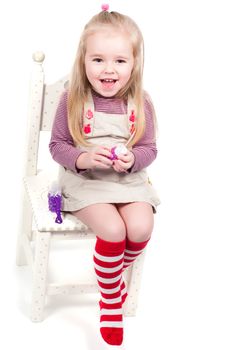 Shot of little girl, who making bubbles