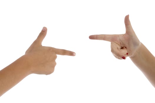 two fingers pointing each other on an isolated background